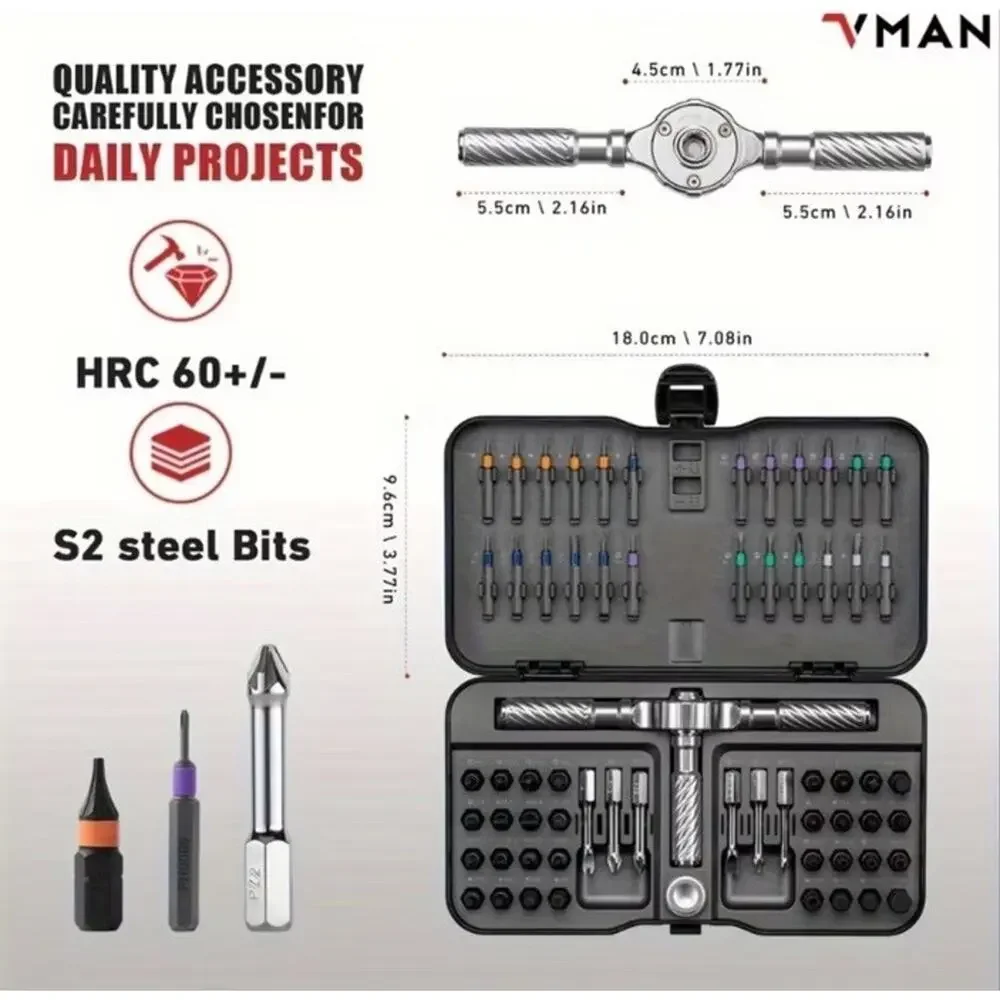 🔥VMAN 66 in 1 Multifunction Ratchet Screwdriver Set Magnetic Bits BNIB🔥